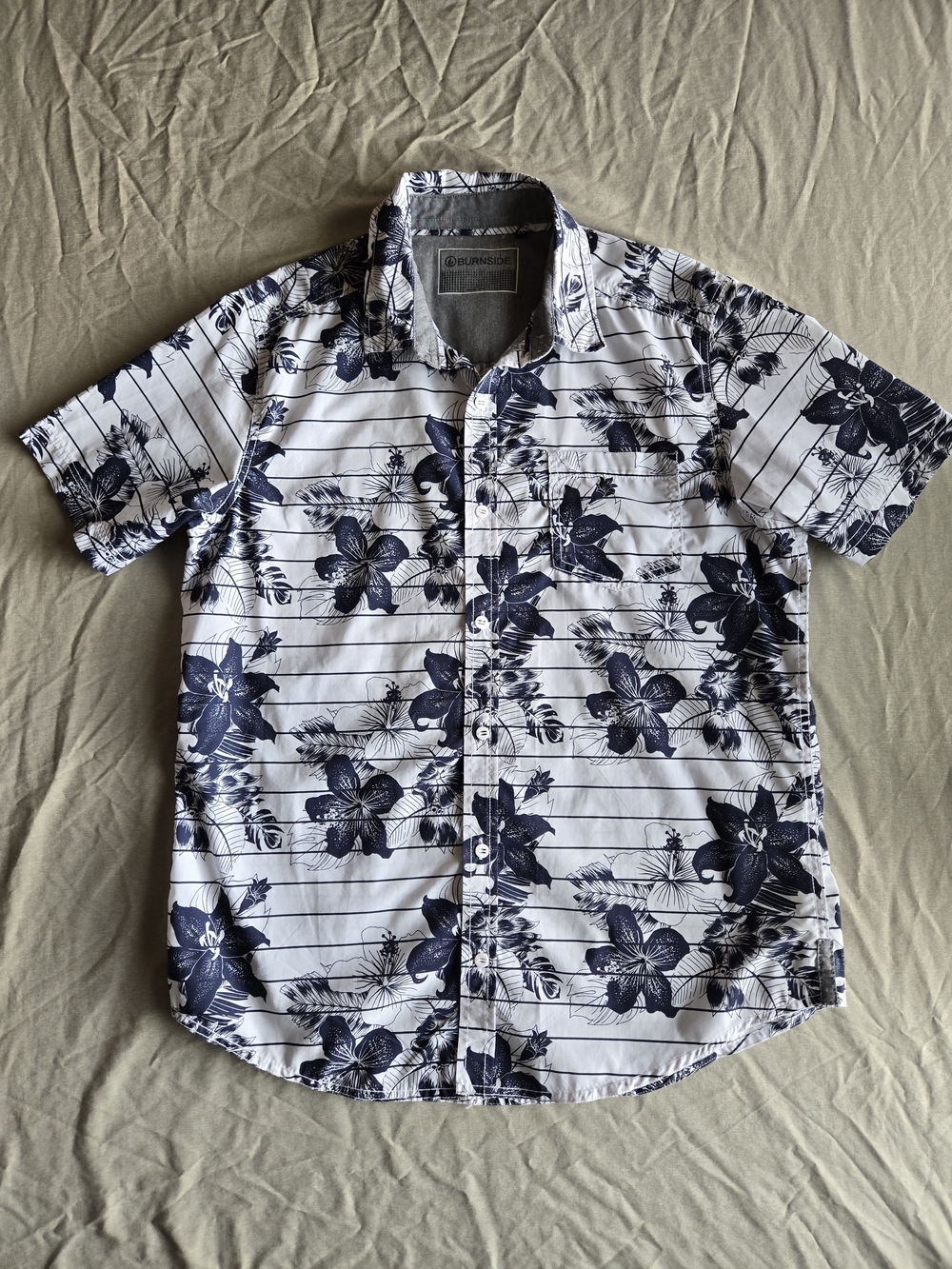 burnside Navy Floral Stripe Short-Sleeve Button-Down Shirt